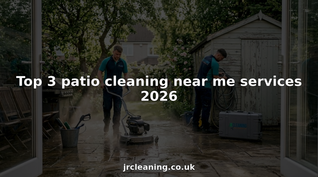 Patio cleaners working on residential stone patio